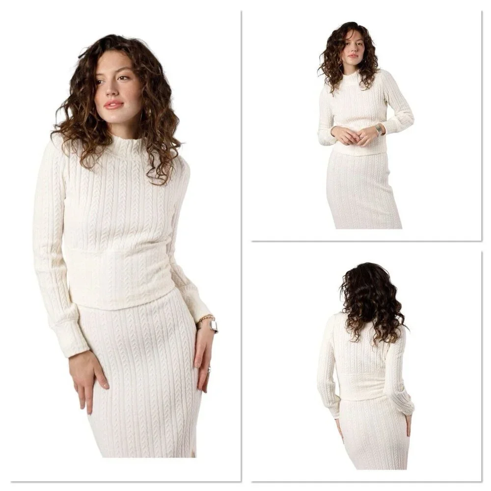 BOG BAND OF THE FREE RAQUEL IVORY RIBBED KNIT‎ PULLOVER SHIRT MOCK NECK SIZE XS